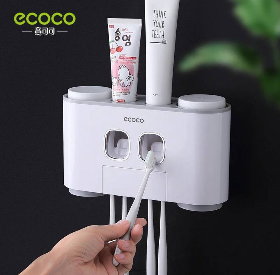 Support mural Ecoco pour brosses à dents avec distributeur de dentifrice