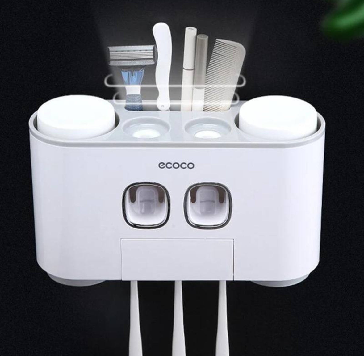 Support mural Ecoco pour brosses à dents avec distributeur de dentifrice